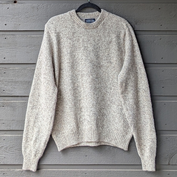 VTG 80s Lands' End Oatmeal Tan Wool Crew Neck Knit Sweater Ladies XL - Picture 6 of 6